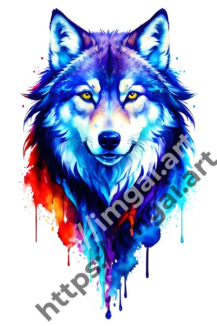  Постер wolf (дикие животные)  в стиле Акварель, Splash art. №368