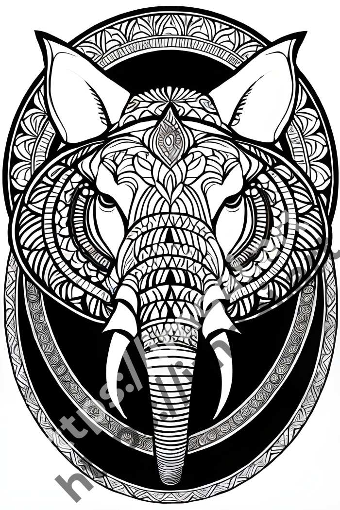  Раскраска elephant (дикие животные)  в стиле Mandala. №378