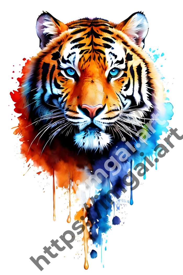  Постер tiger (дикие кошки)  в стиле Акварель, Splash art. №379