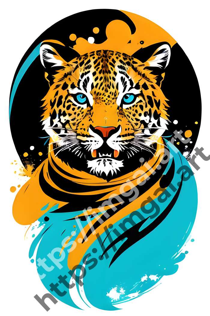  Принт leopard (дикие кошки)  в стиле Splash art, Граффити. №4