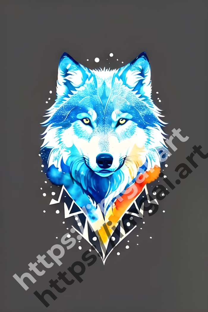  Принт wolf (дикие животные)  в стиле Акварель. №419