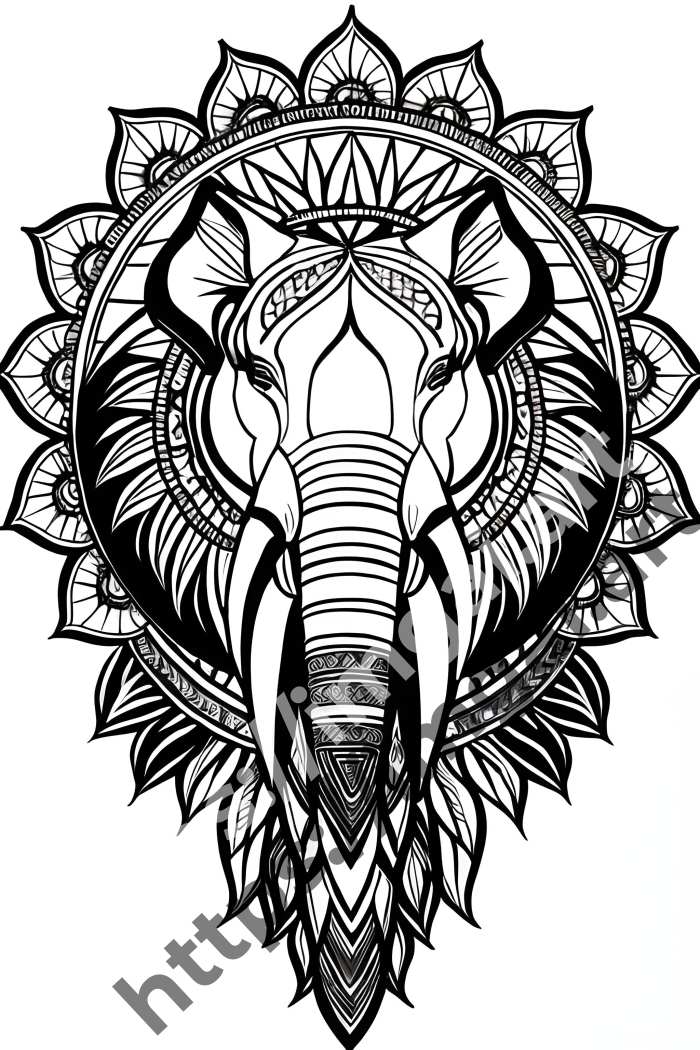  Раскраска elephant (дикие животные)  в стиле Mandala. №420