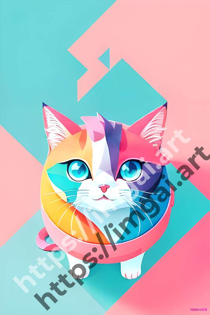  Принт cat (домашние животные)  в стиле Splash art. №428