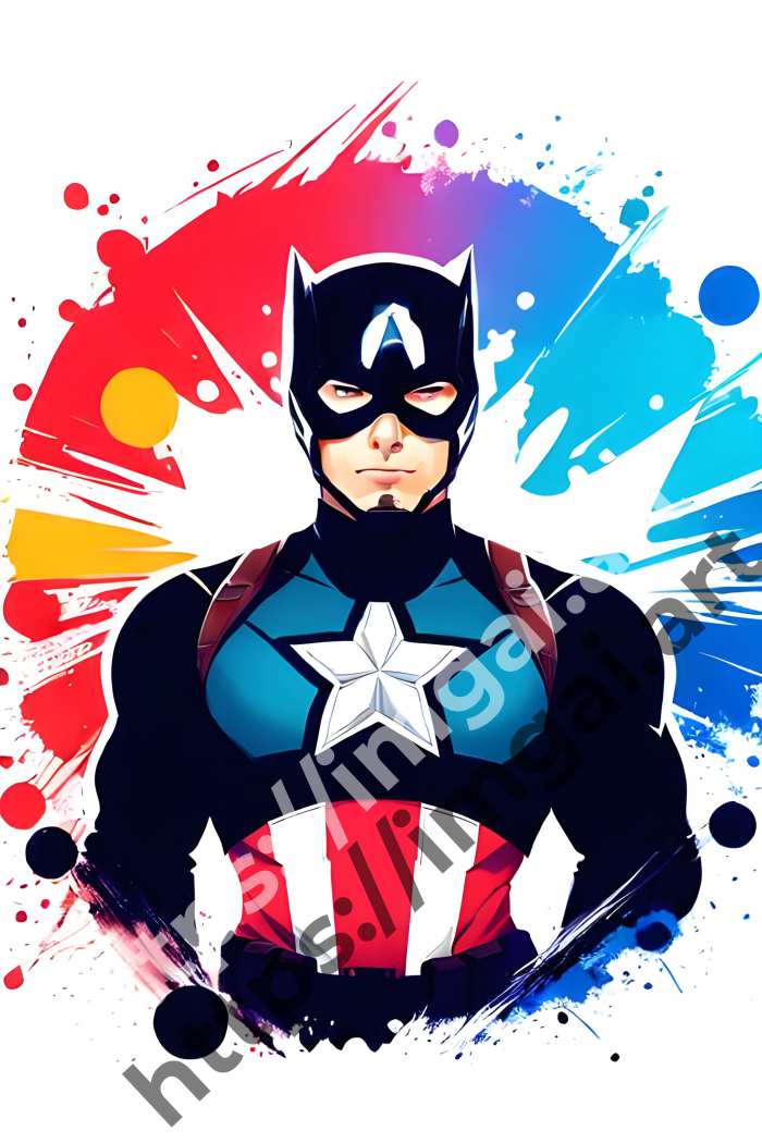  Принт Captain America (герои)  в стиле Splash art, Граффити. №439