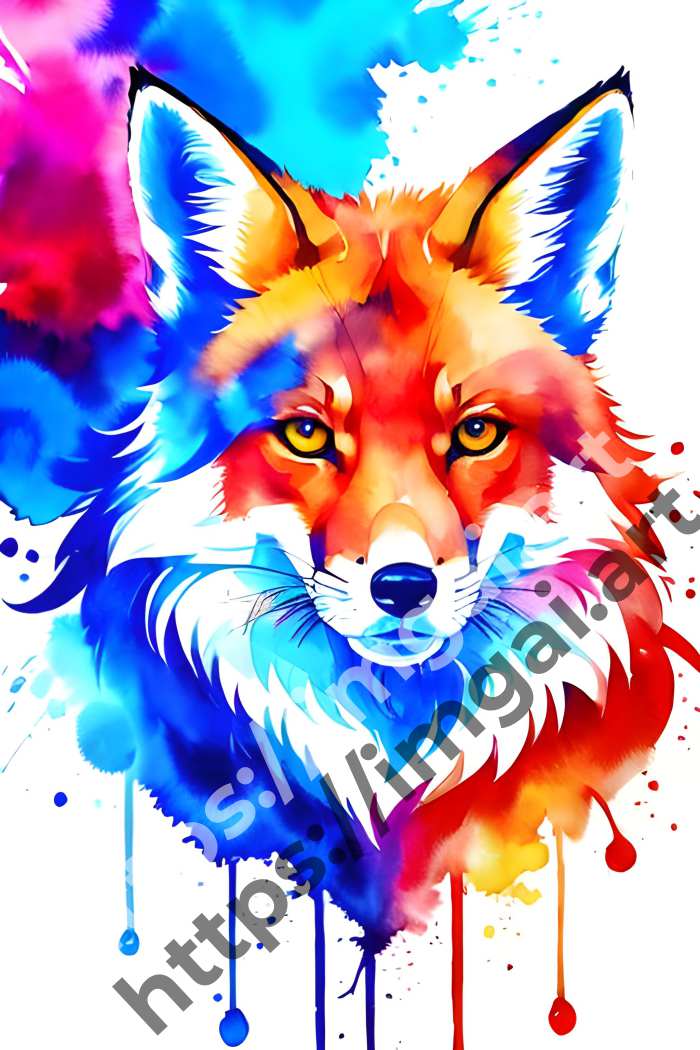  Принт fox (дикие животные)  в стиле Акварель, Splash art. №473