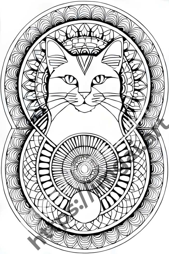  Раскраска cat (домашние животные)  в стиле Mandala. №487