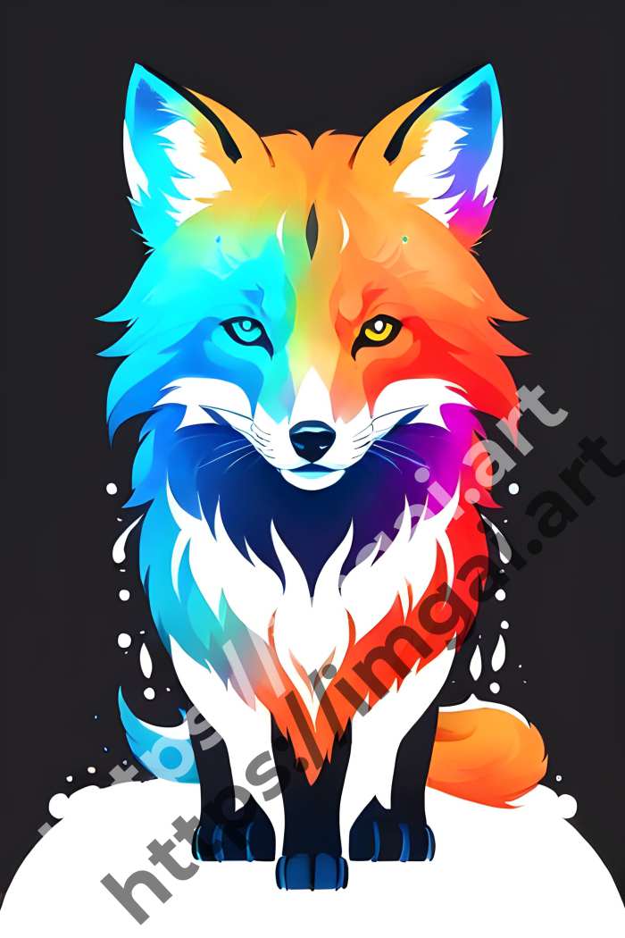  Принт fox (дикие животные)  в стиле Splash art. №496