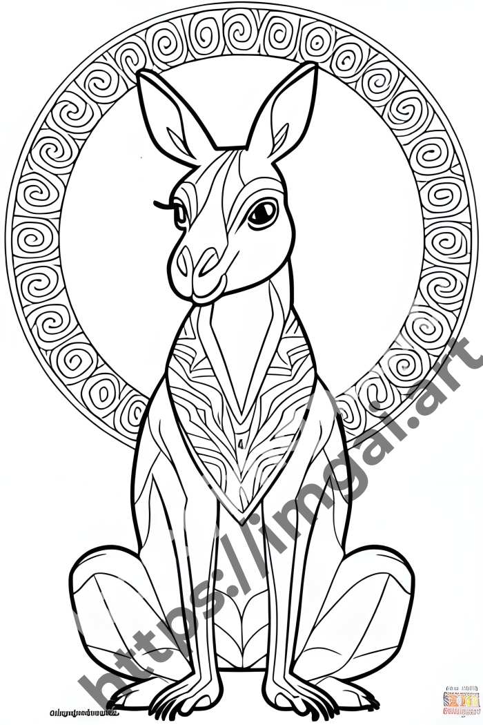  Раскраска kangaroo (дикие животные)  в стиле Mandala. №518