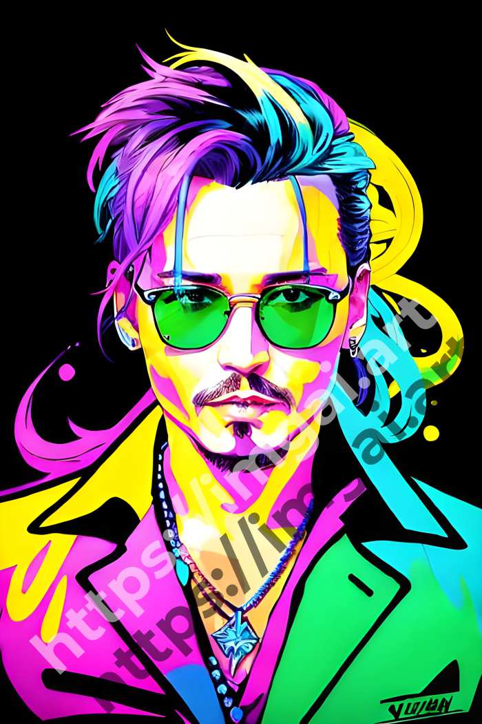  Постер Johnny Depp (актеры)  в стиле Splash art, Неоновые цвета. №523