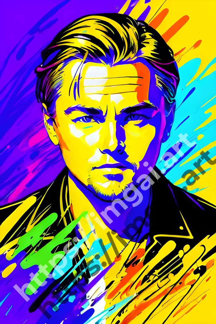  Постер Leonardo DiCaprio (актеры)  в стиле Splash art, Неоновые цвета. №537