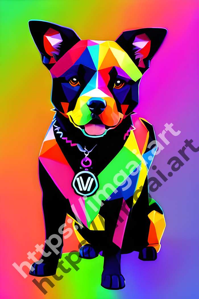  Постер dog (домашние животные)  в стиле Low-poly, Неоновые цвета. №553