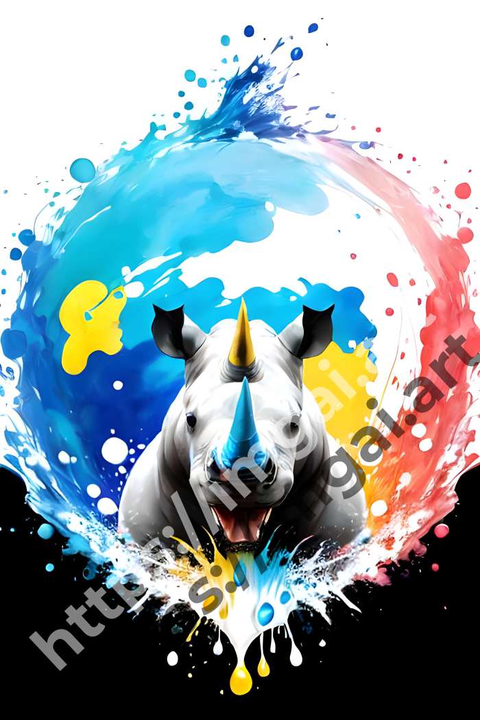  Постер rhino (дикие животные)  в стиле Splash art. №569