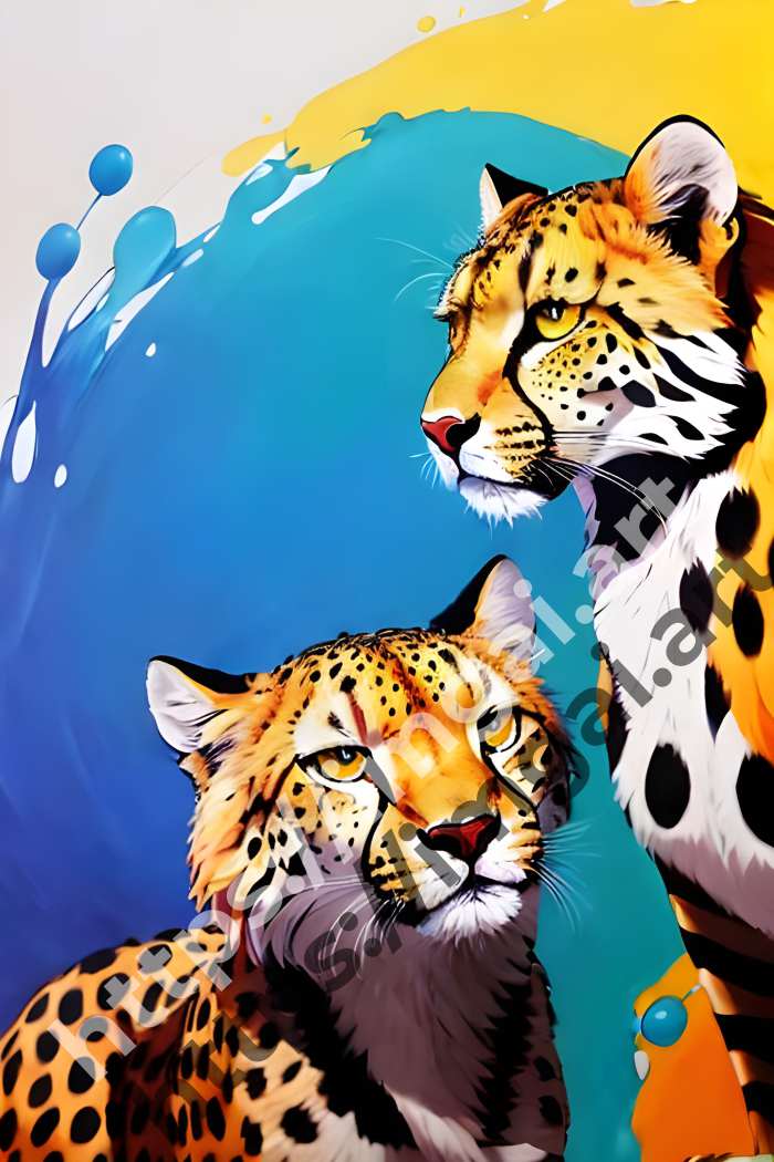  Постер cheetah (дикие кошки)  в стиле Splash art. №619