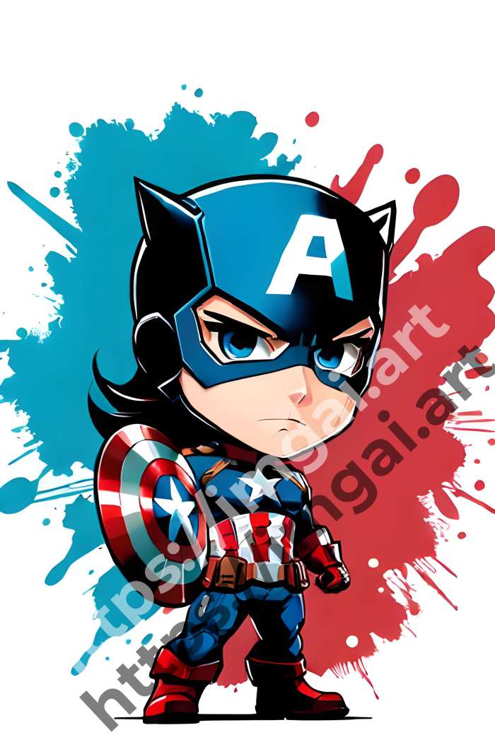  Принт Captain America (герои)  в стиле Splash art, Граффити. №63