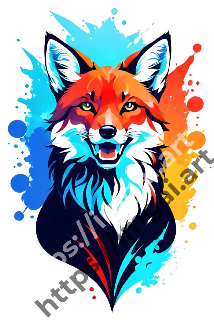  Принт fox (дикие животные)  в стиле Splash art. №635