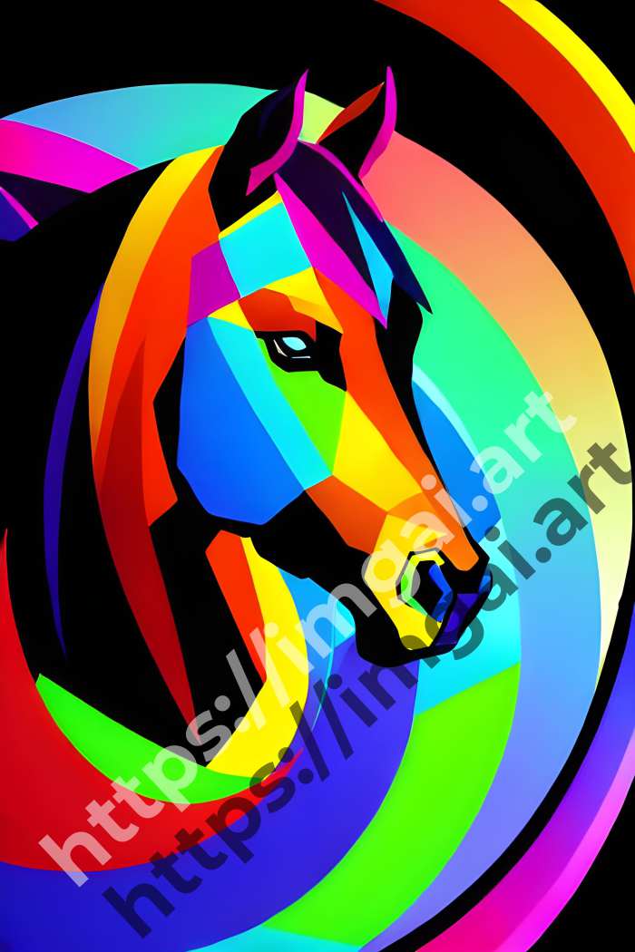  Постер horse (домашние животные)  в стиле Low-poly, Неоновые цвета. №640