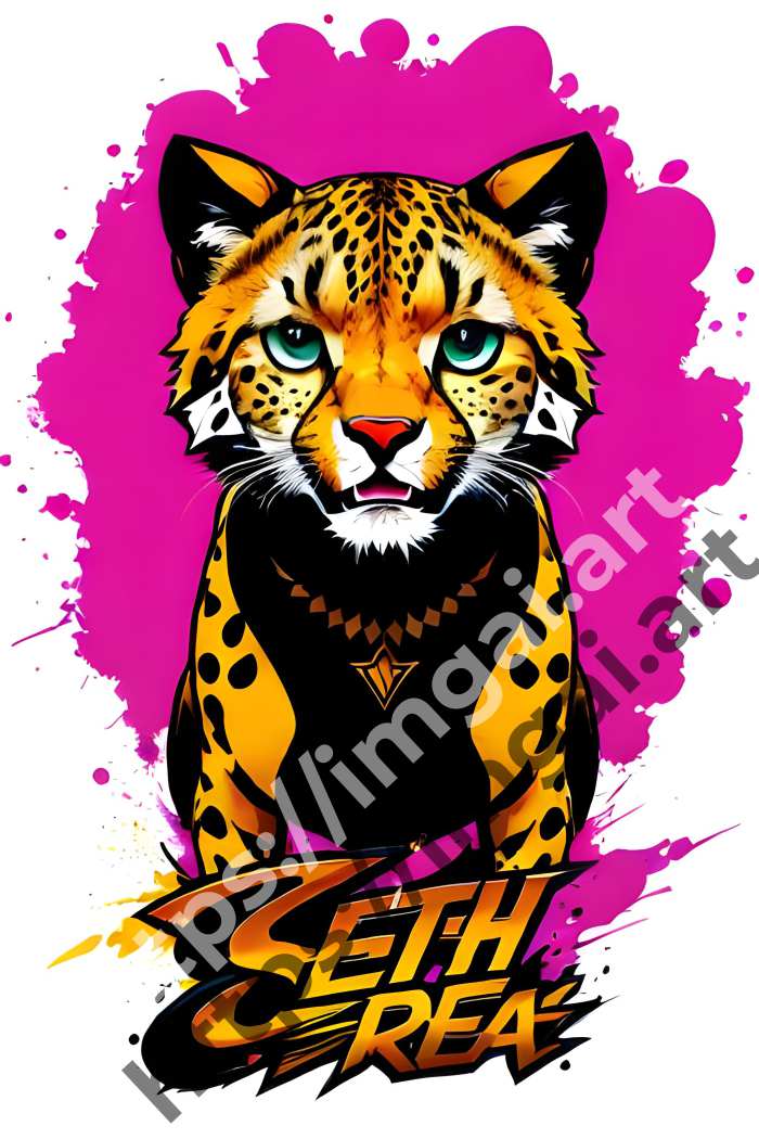  Принт cheetah (дикие кошки)  в стиле Splash art, Граффити. №649