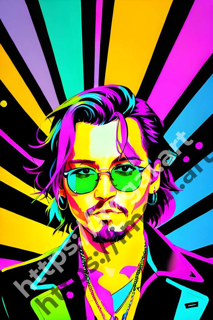  Постер Johnny Depp (актеры)  в стиле Splash art, Неоновые цвета. №664