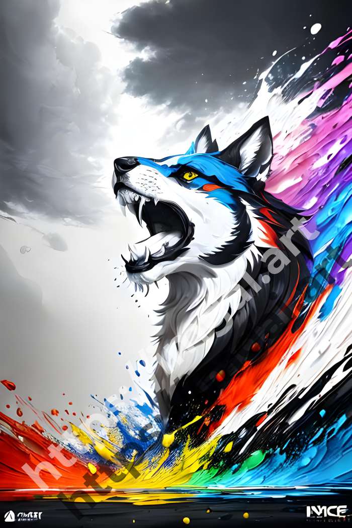  Постер wolf (дикие животные)  в стиле Splash art. №676