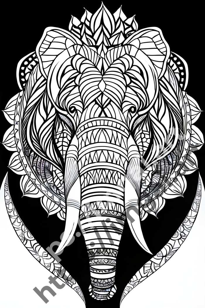  Раскраска elephant (дикие животные)  в стиле Mandala. №678