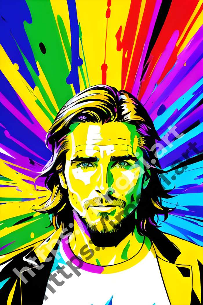 Постер Christian Bale (актеры)  в стиле Splash art, Неоновые цвета. №688