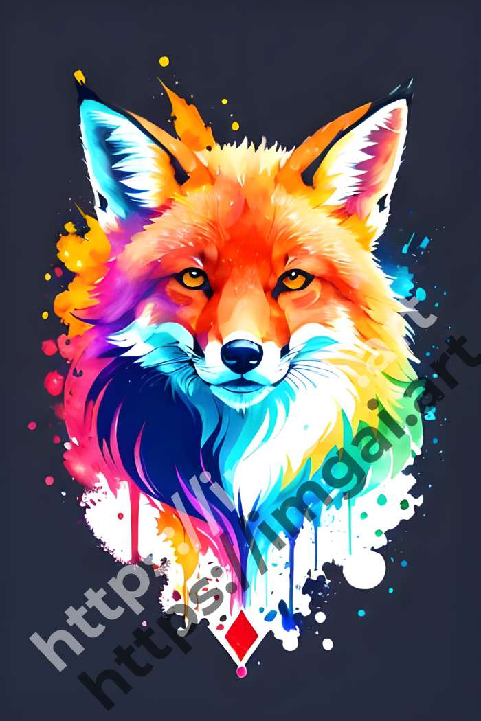  Принт fox (дикие животные)  в стиле Акварель, Splash art. №708