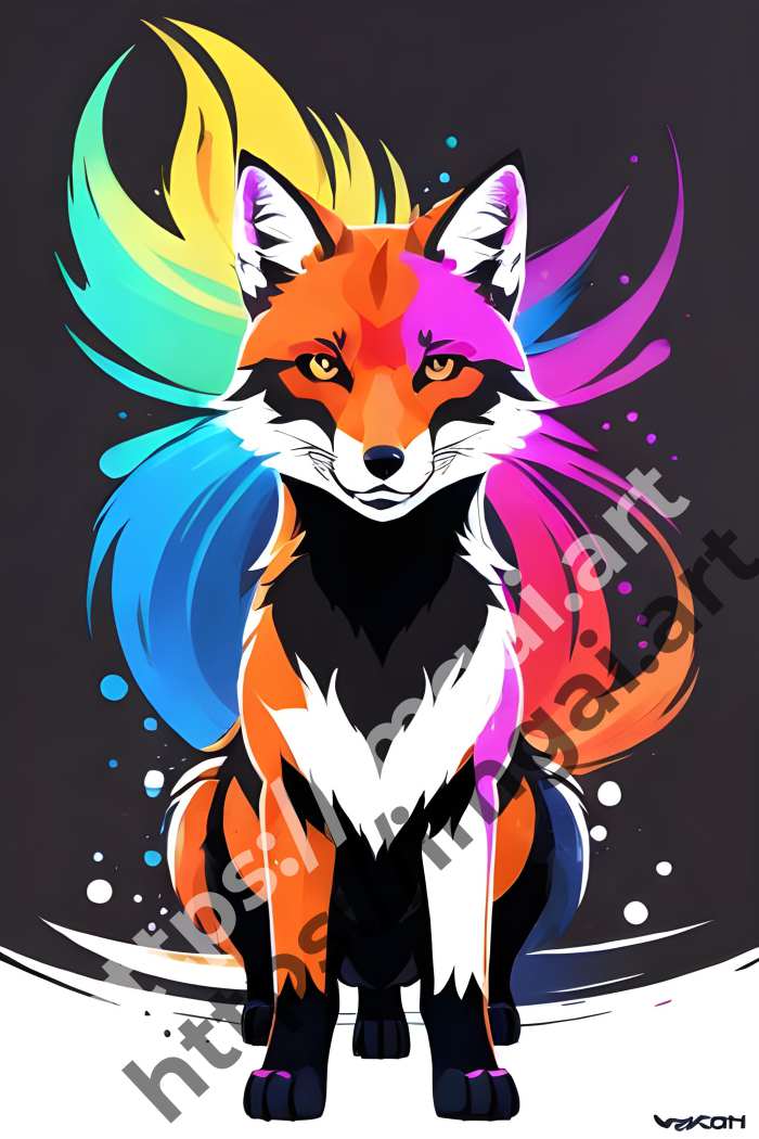  Принт fox (дикие животные)  в стиле Splash art. №712
