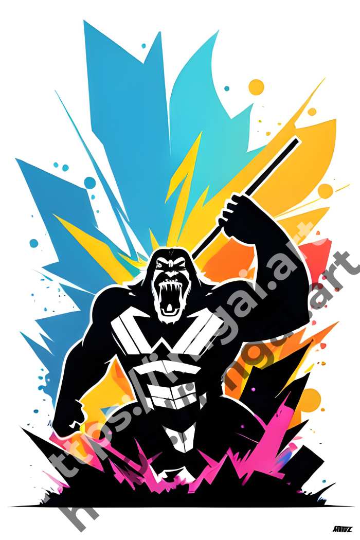  Принт King Kong (монстры)  в стиле Splash art, Граффити. №741
