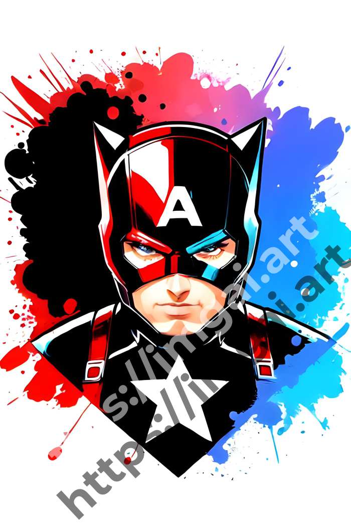  Принт Captain America (герои)  в стиле Splash art, Граффити. №742
