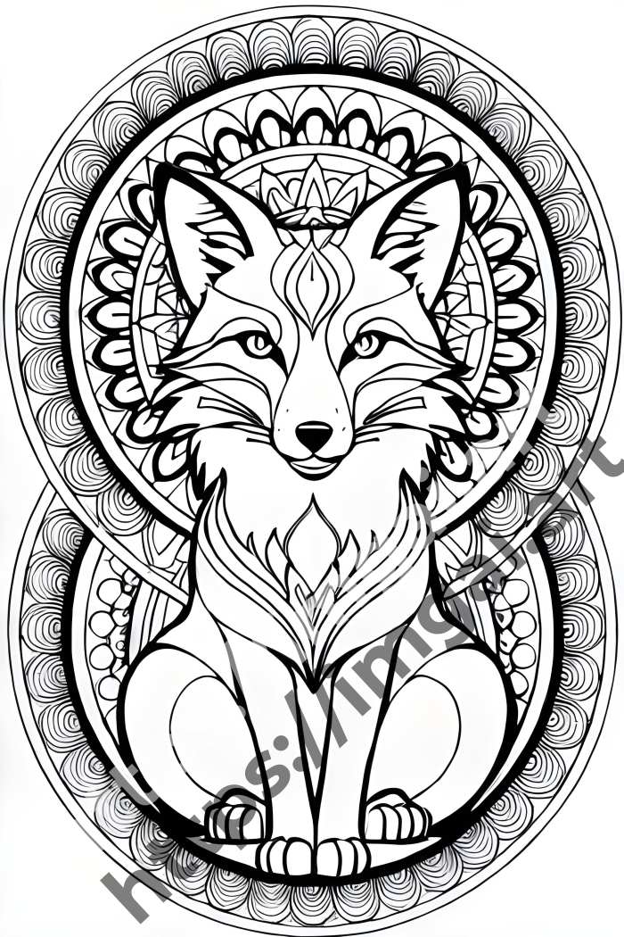  Раскраска fox (дикие животные)  в стиле Mandala. №768