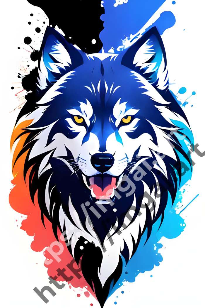  Принт wolf (дикие животные)  в стиле Splash art. №775