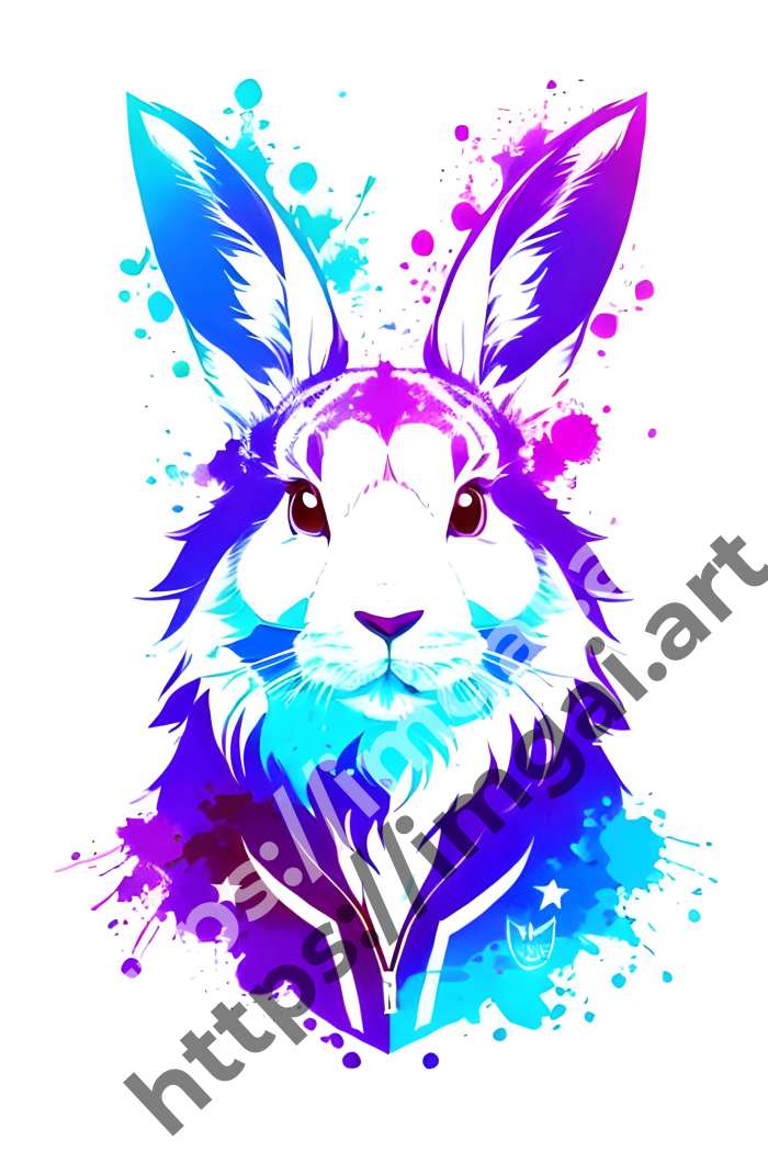  Принт rabbit (домашние животные)  в стиле Splash art. №777