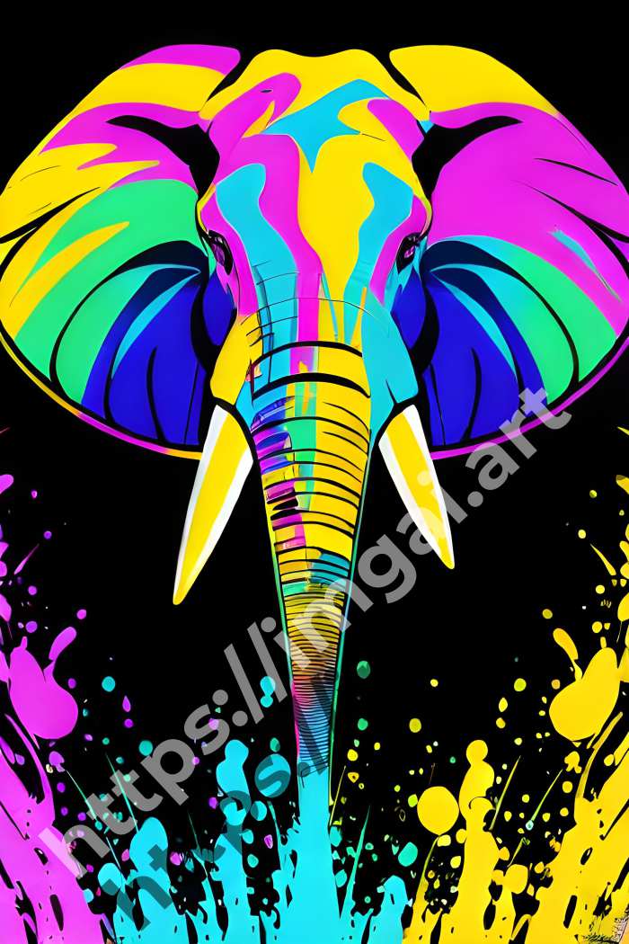  Постер elephant (дикие животные)  в стиле Splash art, Неоновые цвета. №781