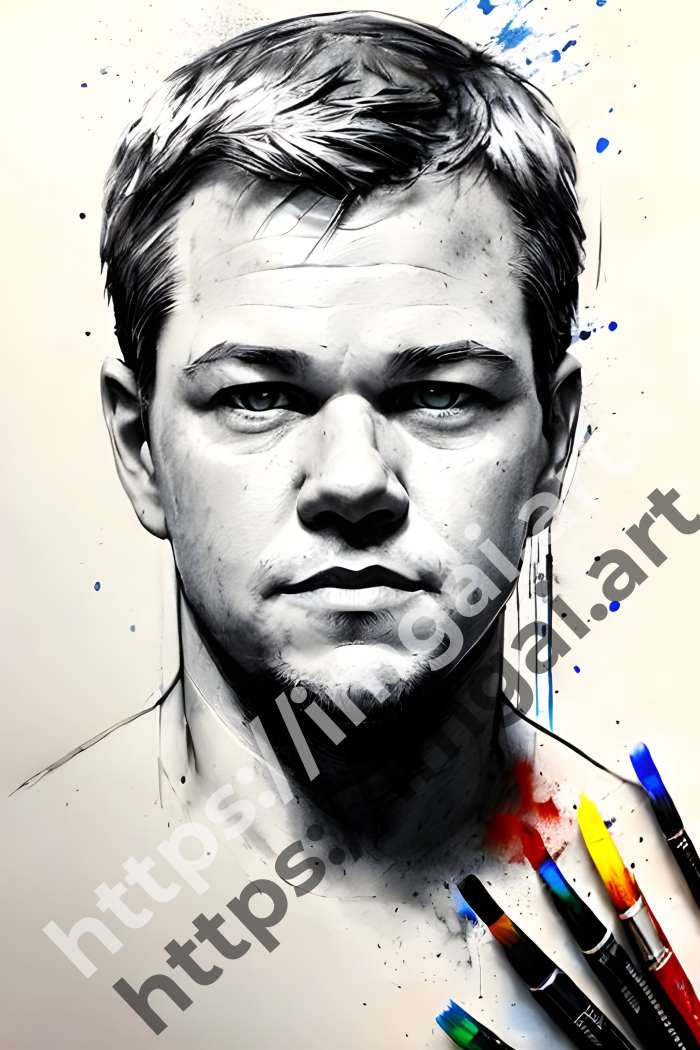  Постер Matt Damon (актеры)  в стиле Splash art, Набросок. №792