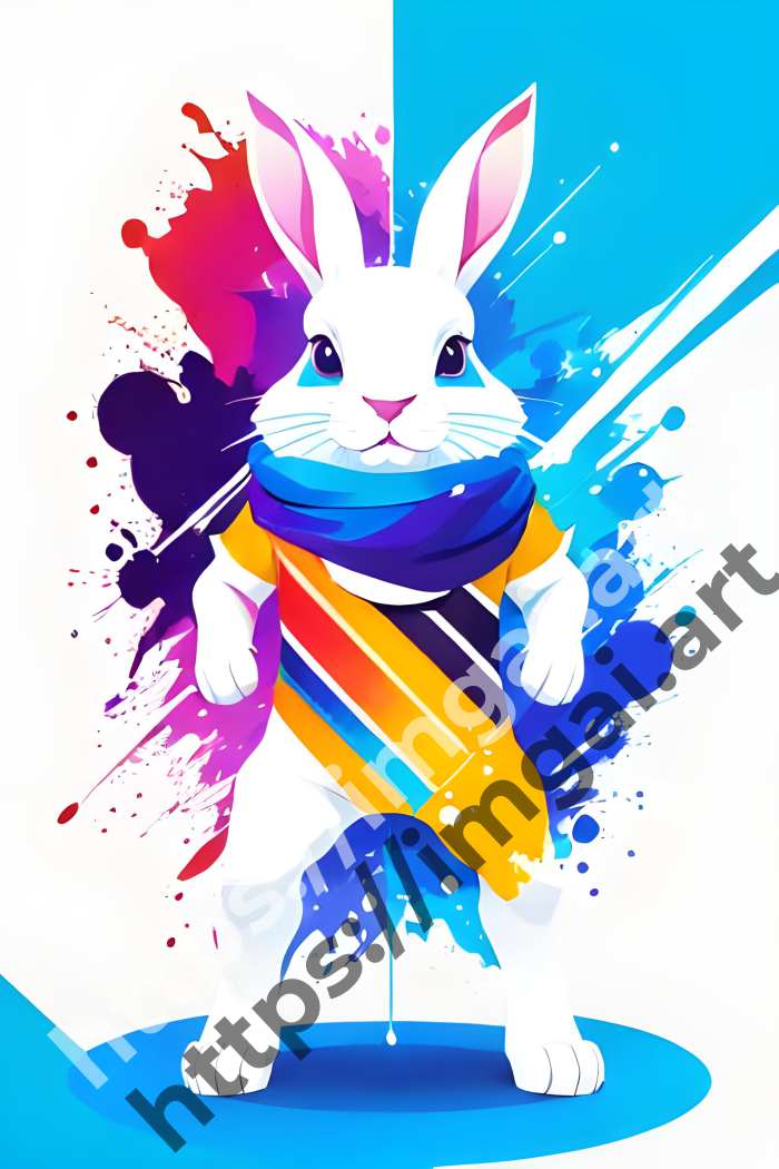  Принт rabbit (домашние животные)  в стиле Splash art. №796
