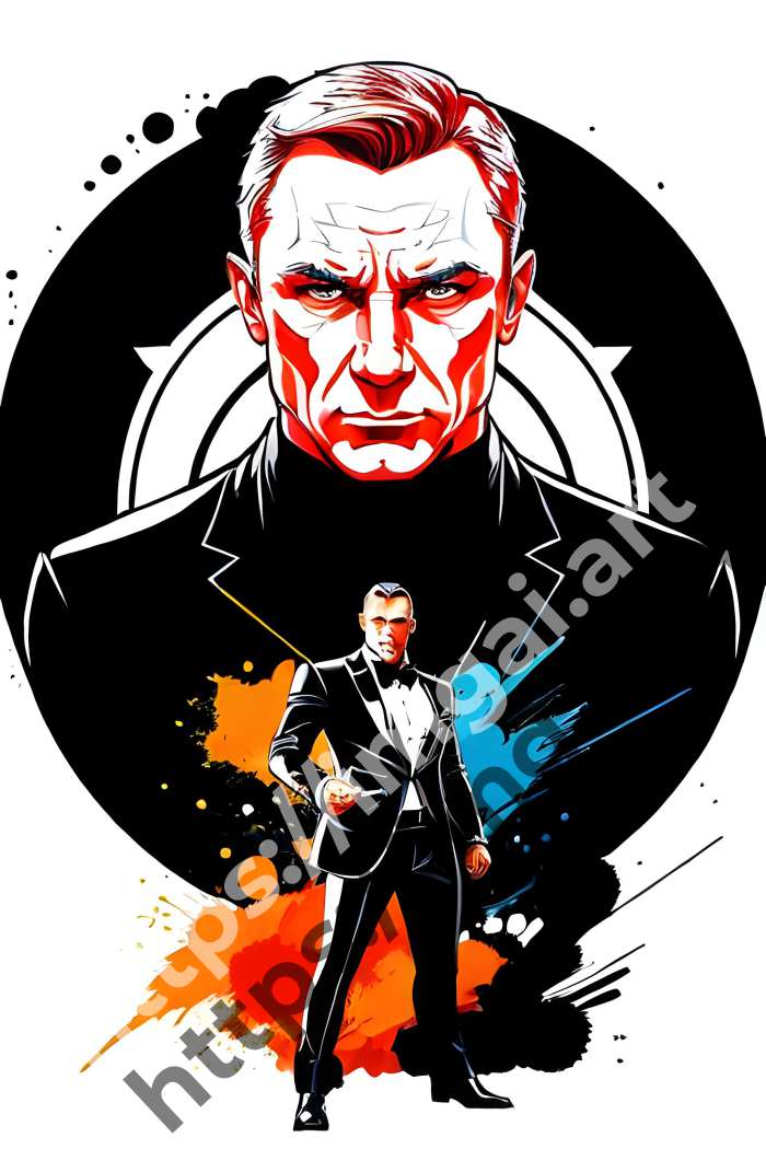 Принт James Bond (герои)  в стиле Splash art, Граффити. №804