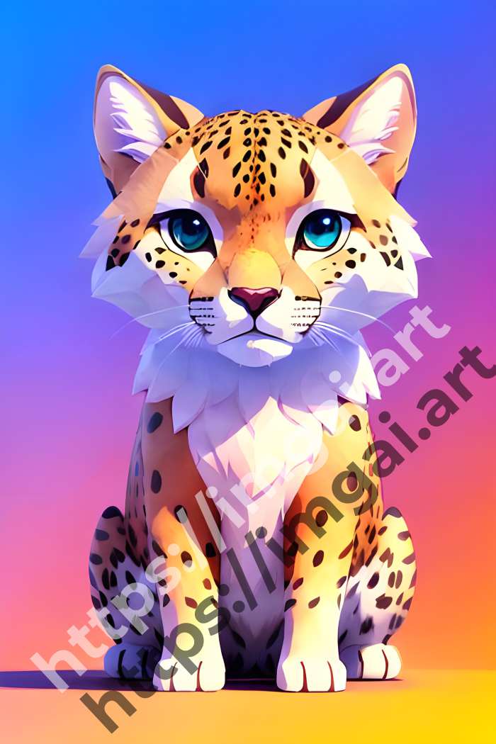  Принт cheetah (дикие кошки)  в стиле Акварель. №810