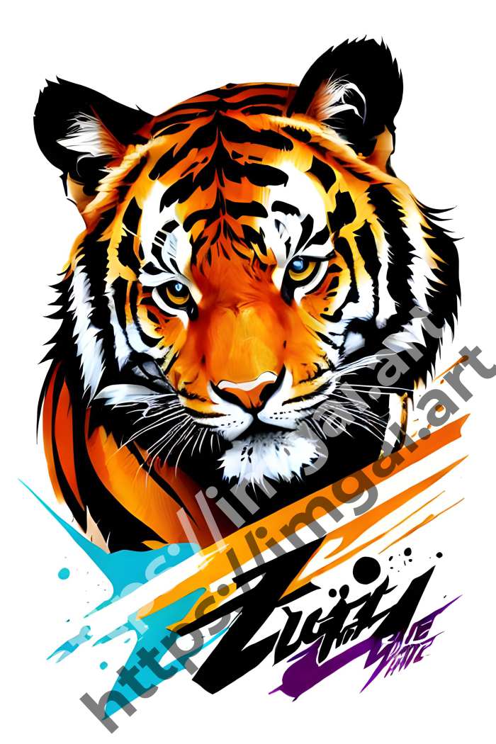  Принт tiger (дикие кошки)  в стиле Splash art, Граффити. №817