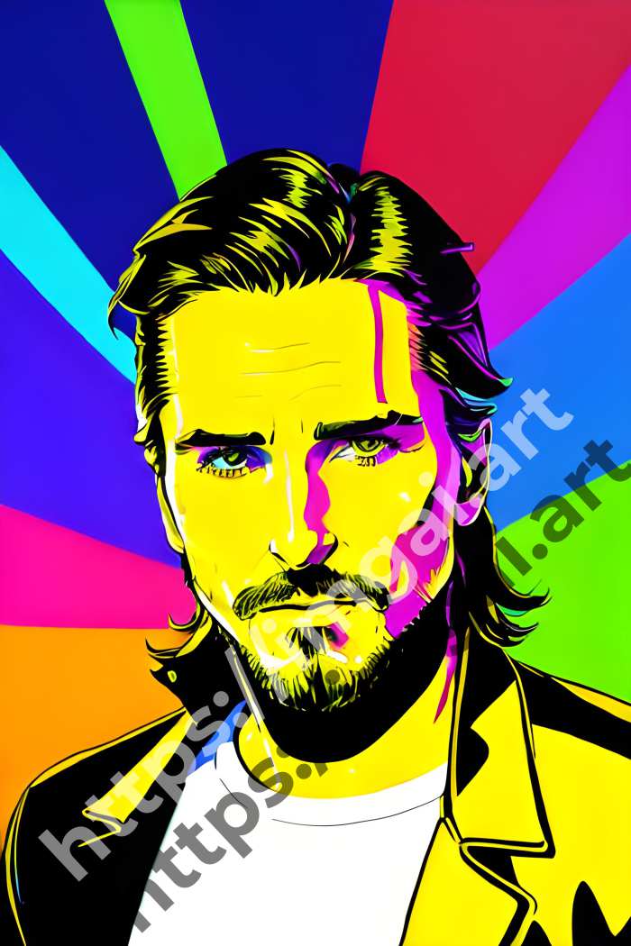  Постер Christian Bale (актеры)  в стиле Клипарт, Неоновые цвета. №820