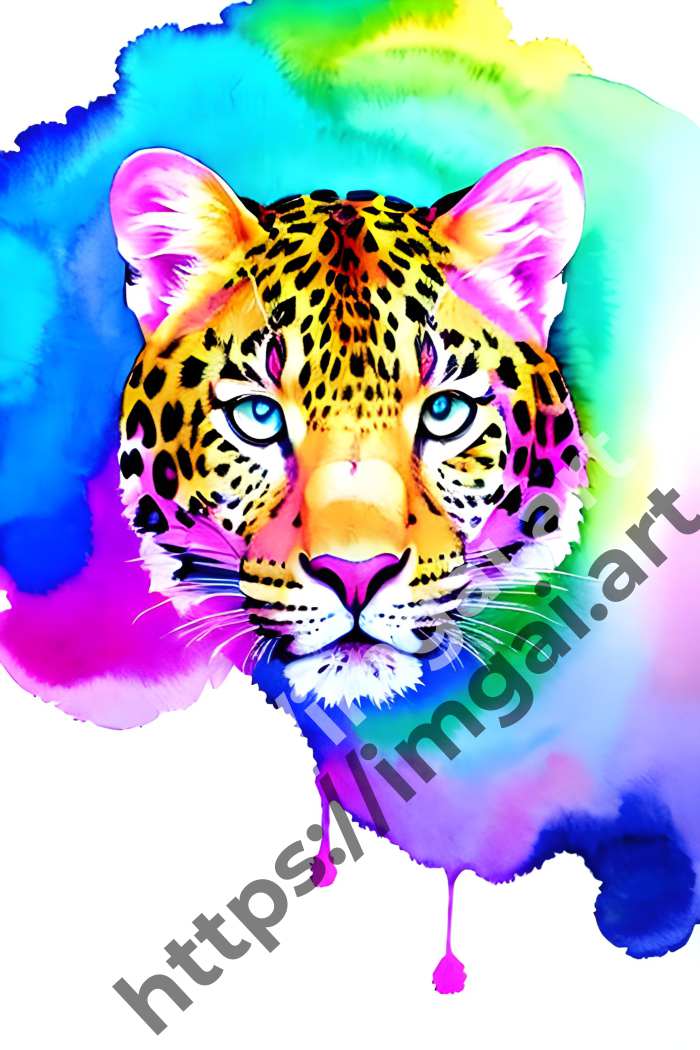  Принт leopard (дикие кошки)  в стиле Акварель. №823