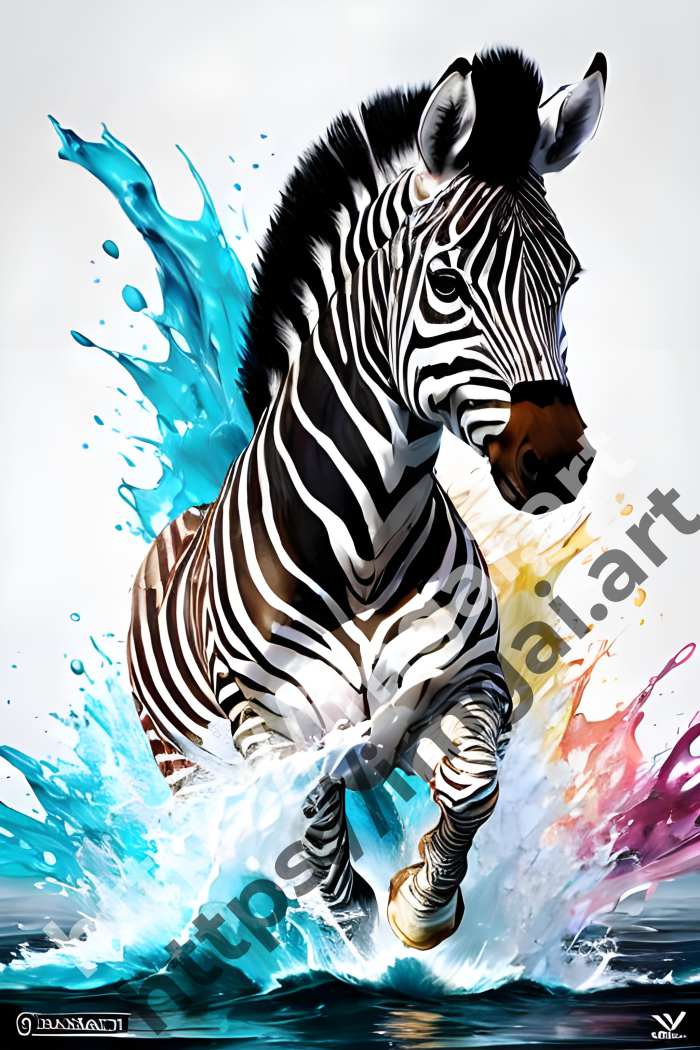  Постер zebra (дикие животные)  в стиле Акварель, Splash art. №833