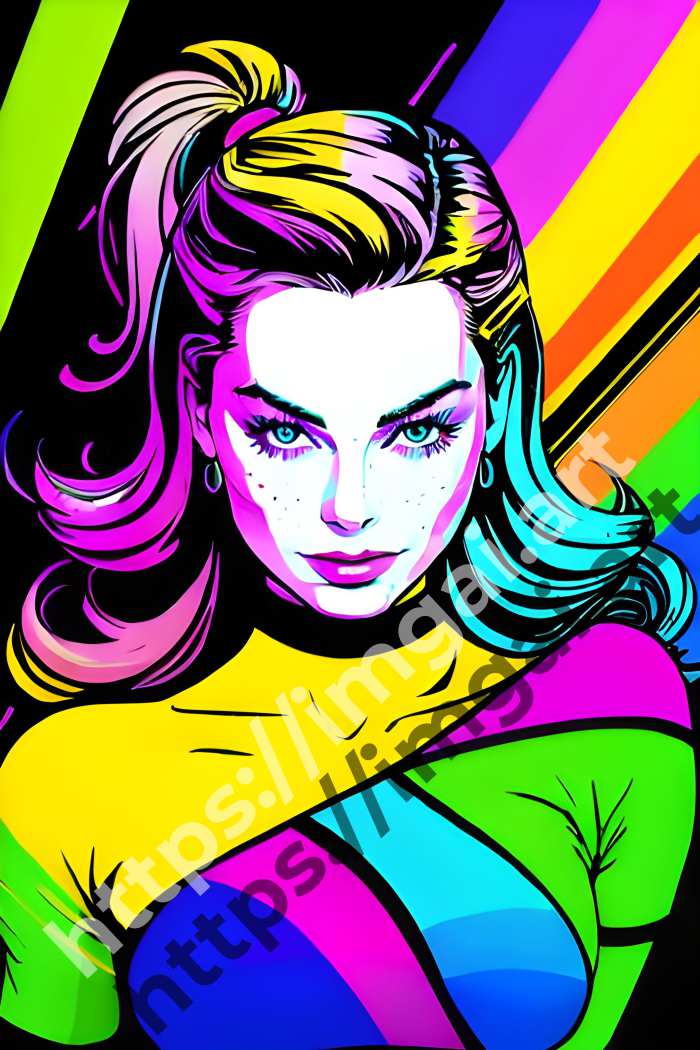  Постер Margot Robbie (актеры)  в стиле Клипарт, Неоновые цвета. №841
