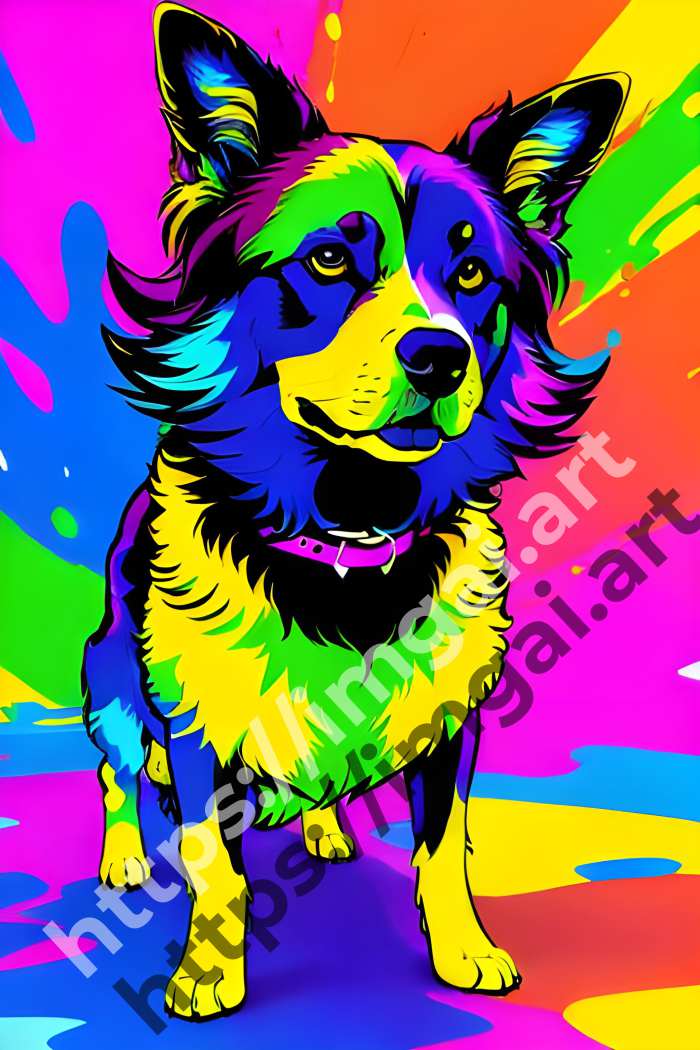  Постер dog (домашние животные)  в стиле Splash art, Неоновые цвета. №85