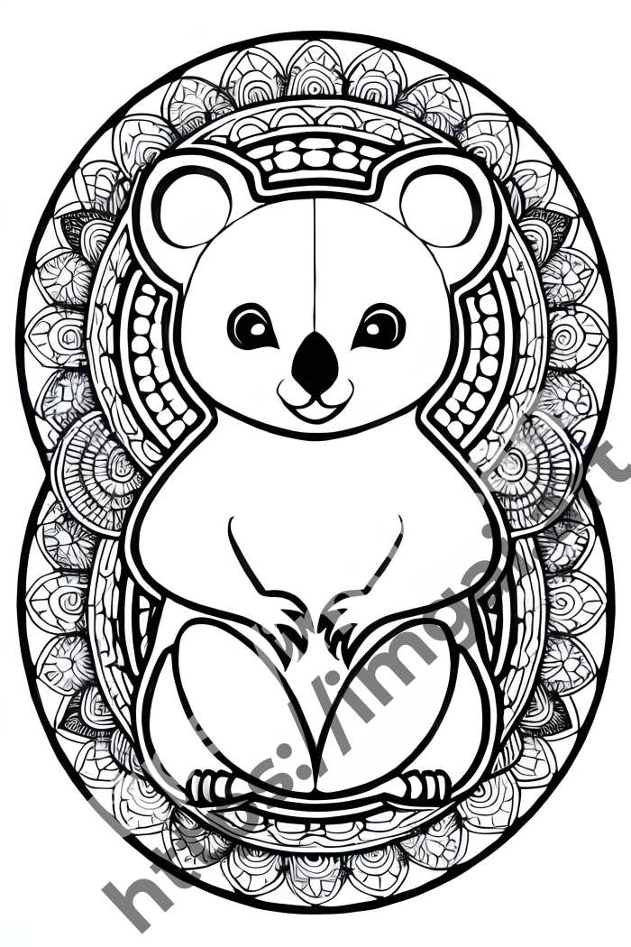 Раскраска koala (дикие животные)  в стиле Mandala. №851