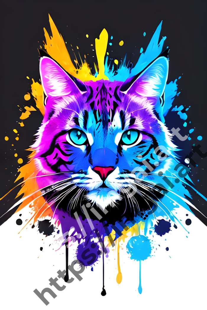  Принт cat (домашние животные)  в стиле Взрыв краски, Splash art, Граффити. №852