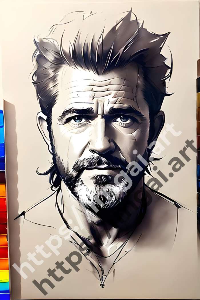  Постер Mel Gibson (актеры)  в стиле Splash art, Набросок. №853