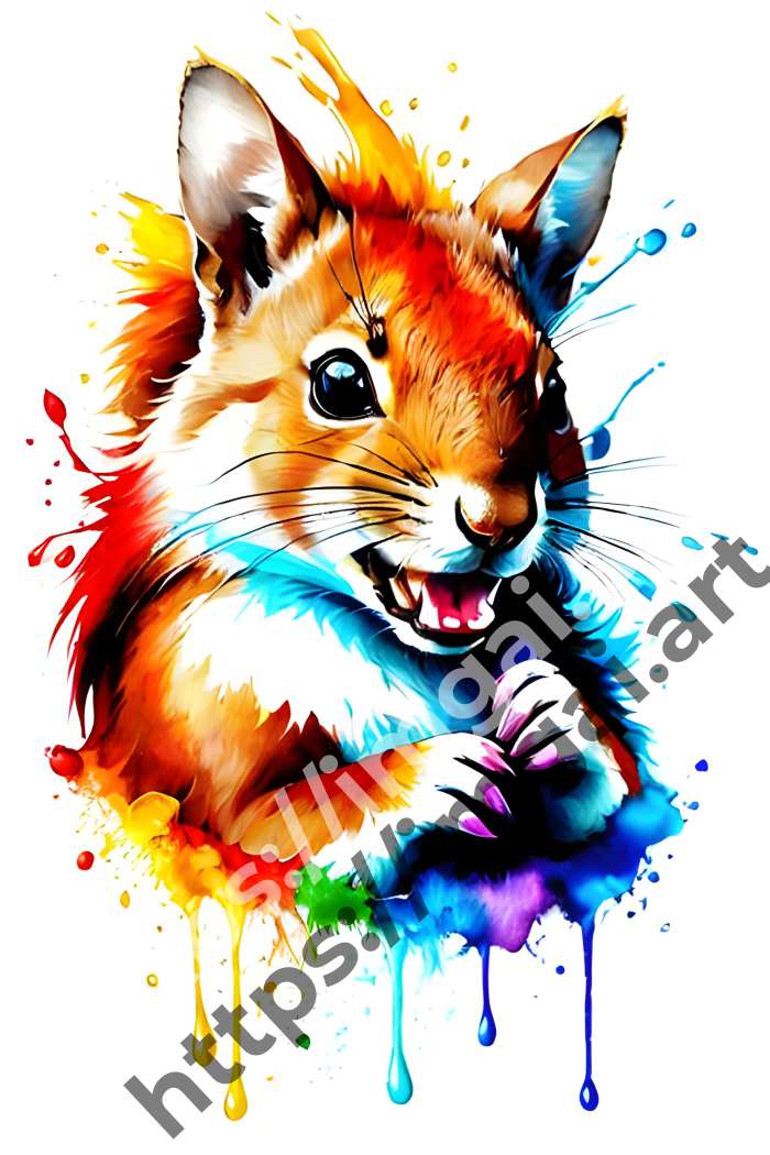  Постер squirrel (дикие животные)  в стиле Акварель, Splash art. №867