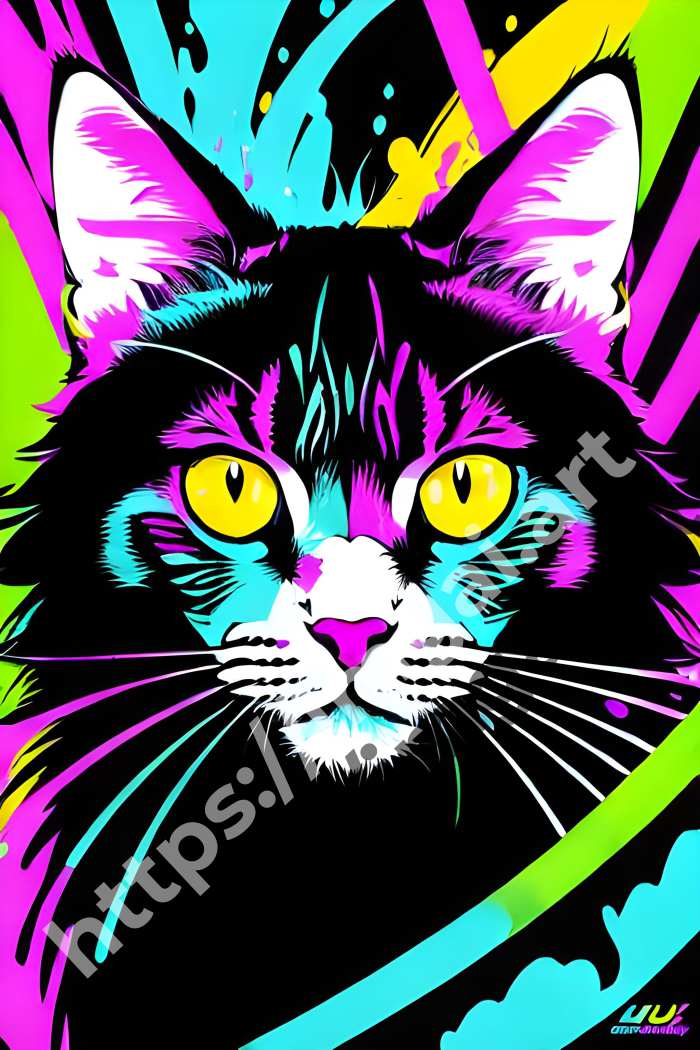 Постер cat (домашние животные)  в стиле Splash art, Неоновые цвета. №88