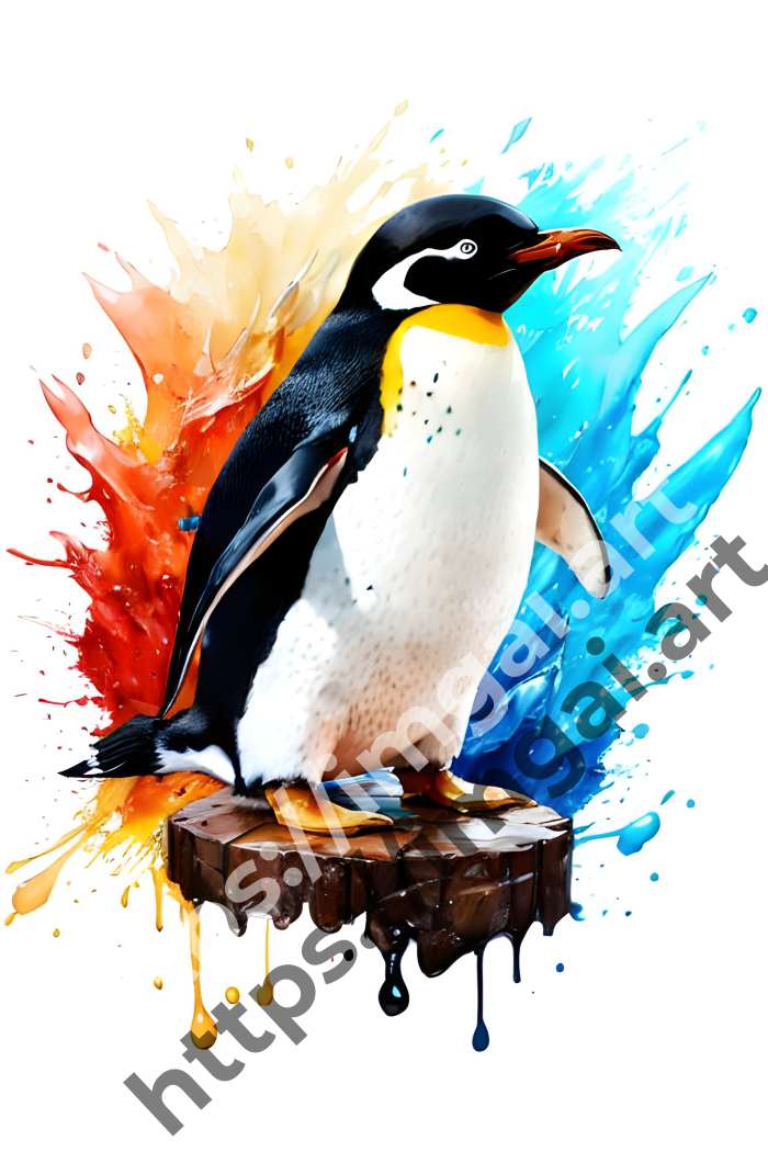  Постер penguin (птицы)  в стиле Акварель, Splash art. №895
