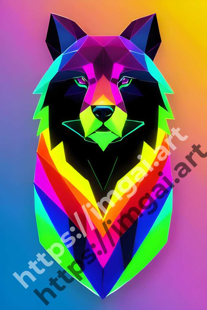  Постер bear (дикие животные)  в стиле Low-poly, Неоновые цвета. №902